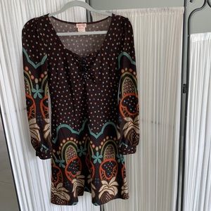 Funky People Retro Knit Mini Dress Brown Green S Small